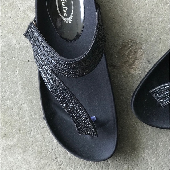 Italina Comfort Black Bling Flatform Slide Sandals - Picture 3 of 8